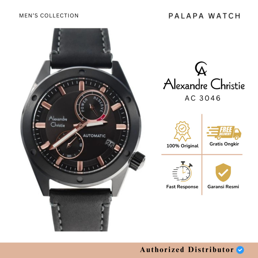 Jam Tangan Pria Alexandre Christie AC 3046 / AC3046 Automatic Leather Original