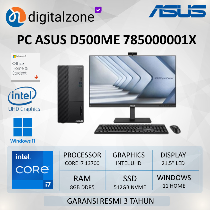 Asus PC Desktop D500ME-785000001X Core i7-13700 RAM 8GB 512SSD W11+OHS 21.5 C2223HE 3YEAR