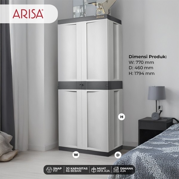 ARISA CA 102 /  CA 102 A (FREE GIFT)  - LEMARI PLASTIK JUMBO / LEMARI PAKAIAN 2 PINTU RAK HANGER / L