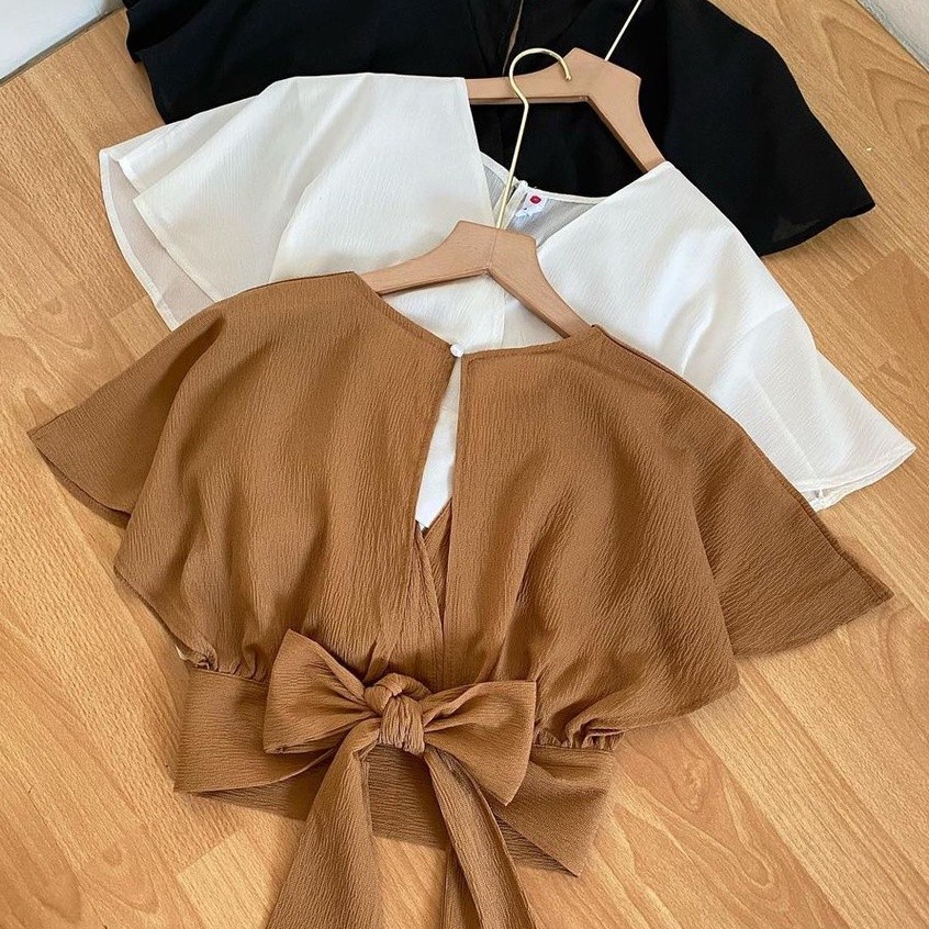 New OUTFIT SALE - Bow Back Cardi Femei Outer Crop Korean Premium Beautycrepe Fit L Outerwear Outher 