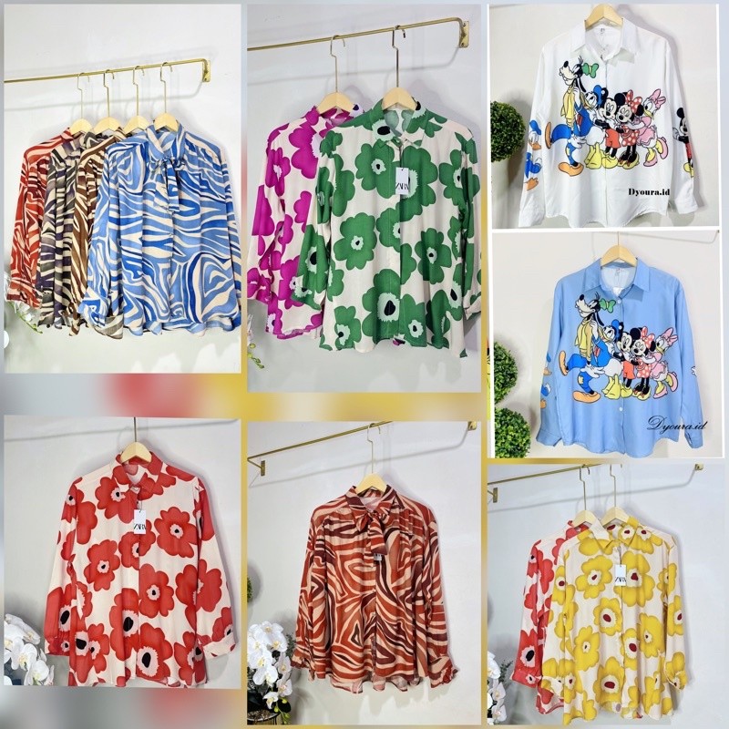 Baju Kemeja Wanita Mickey Mouse || Kemeja Lengan Panjang / kemeja satin silk / kemeja impor / kemeja