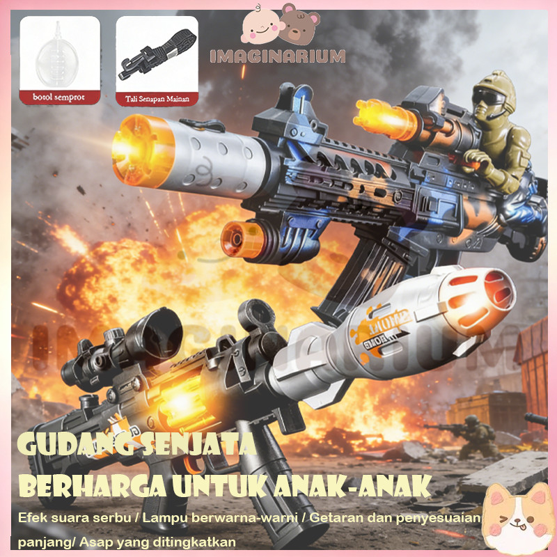 Pistol Gudang Senjata Berharga untuk Anak-anak Mainan Serbu Elektrik Anak Semprotan Suara & Cahaya G