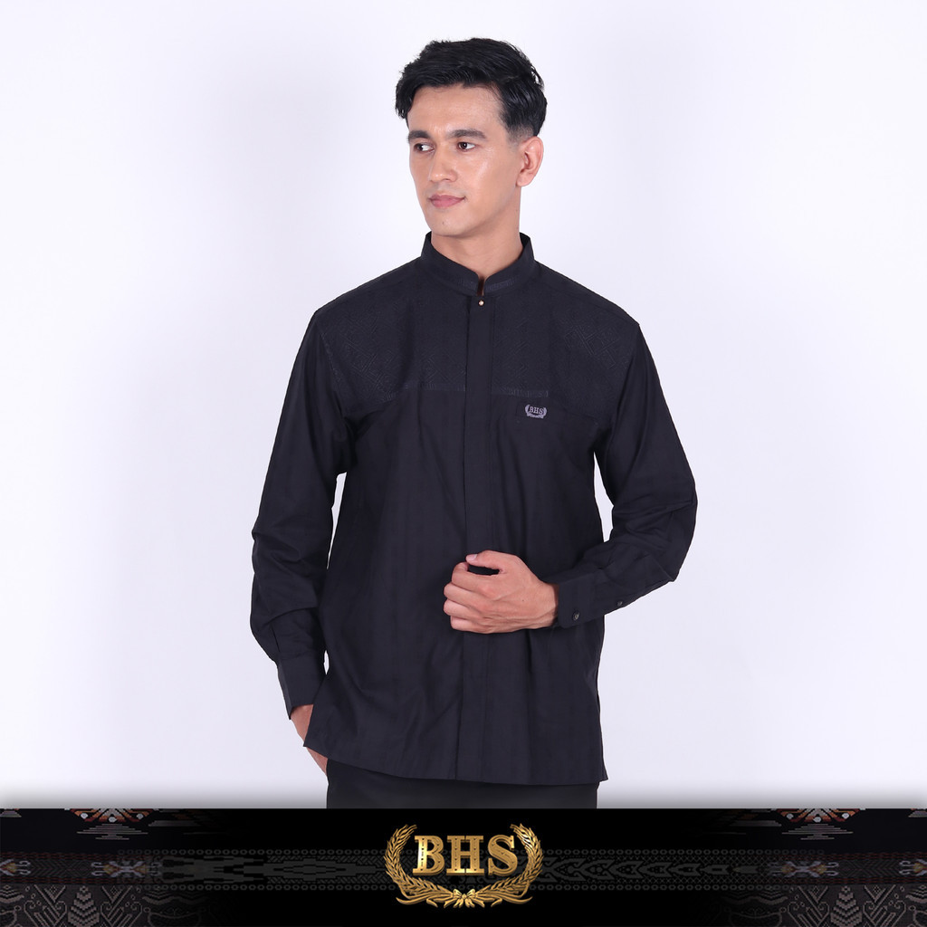 Baju Koko BHS Classic Motif Abyad Black BHS Original Baju Muslim BHS