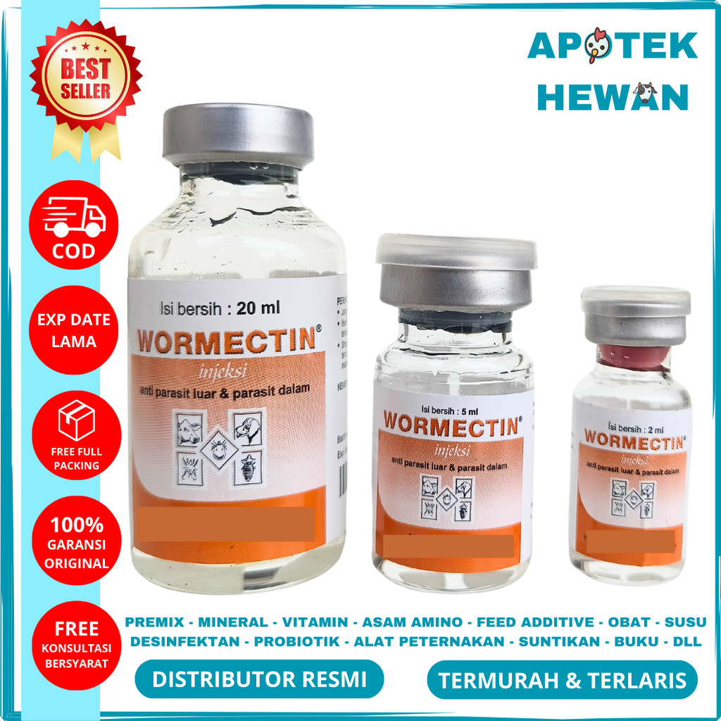 WORMECTIN 2ml 5ml 20ml + Suntikan 1ml - Obat Scabies Gudik Jamur Kutu Caplak Cacing Untuk Sapi Kambi