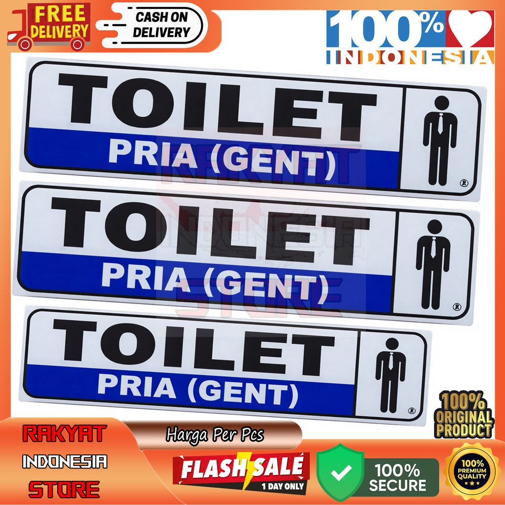 Label Akrilik Toilet Pria Gent Papan Signage WC Sticker Tanda Tulisan Acrylic Acrylik Akrilic Tempel