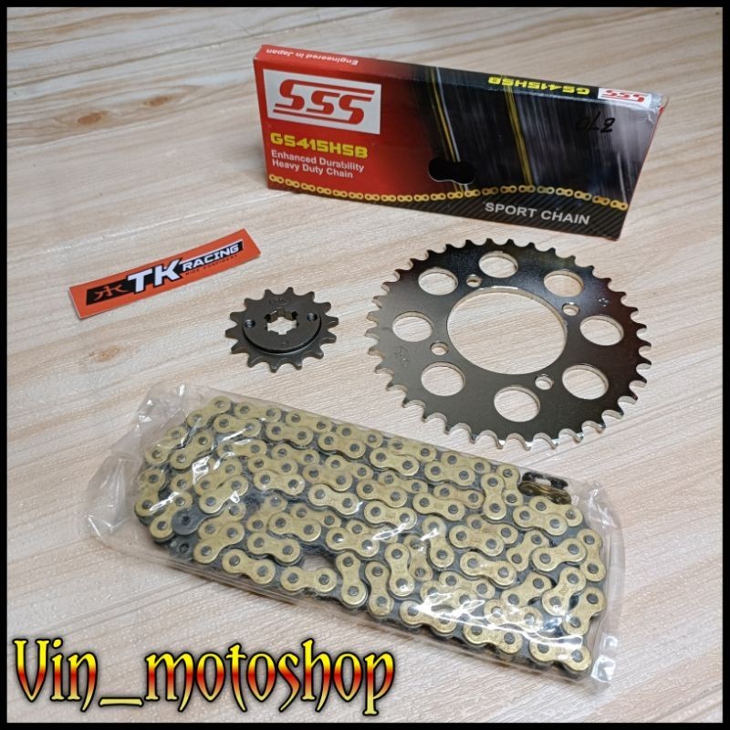 gear set 415 RX king / Jupiter z / MX / Vega / force 1 TK racing rantai gold SSS 415HSB panjang 130L
