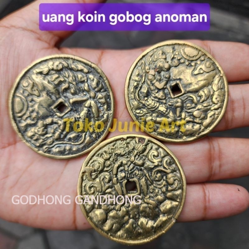 Uang koin pis bolong anoman hanoman kuningan warna emas dan hitam LSP2