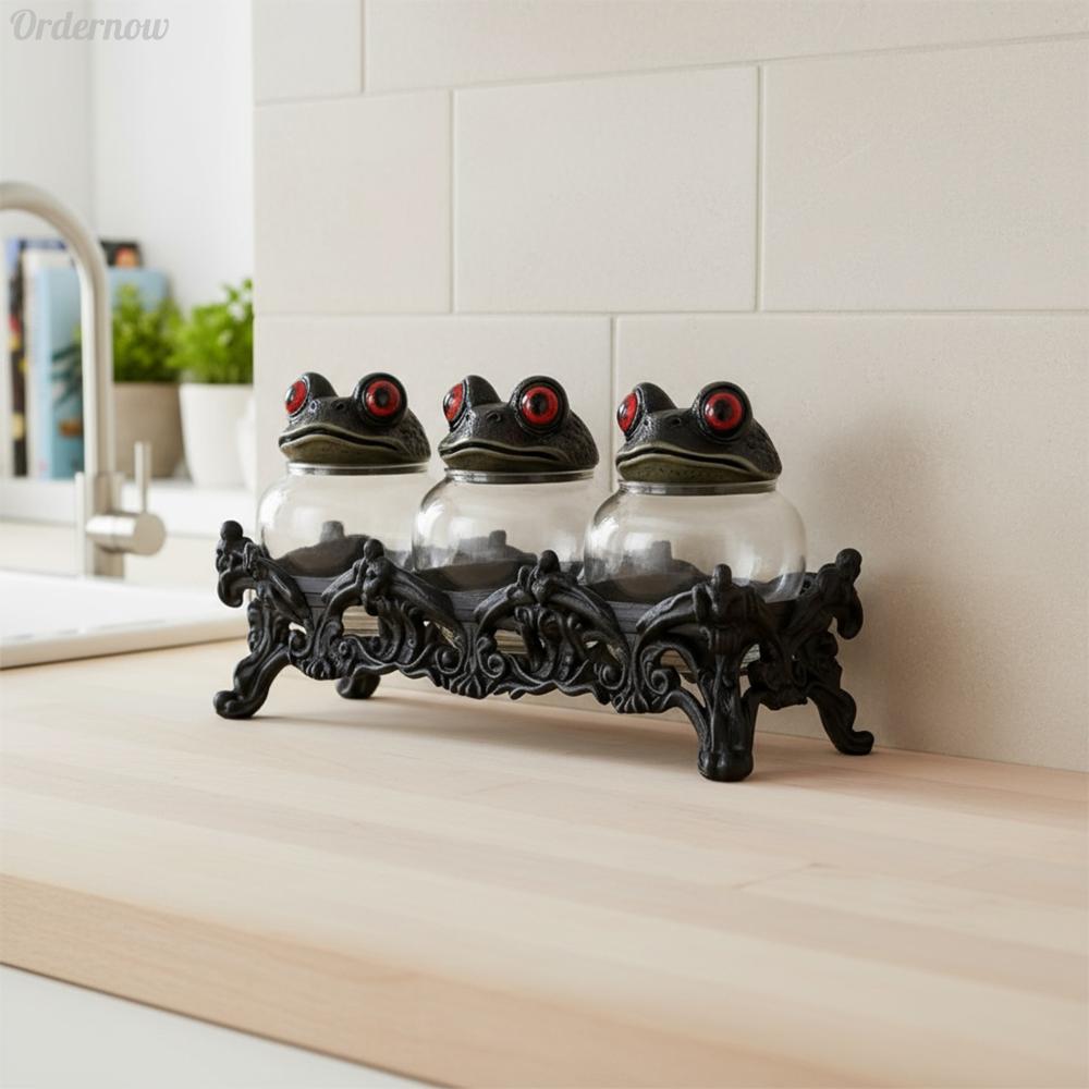 Handcrafted Witchy Frog Apothecary Spice Jars Spice Containers 3 Piece Frog Spice Jar Set Seasoning 