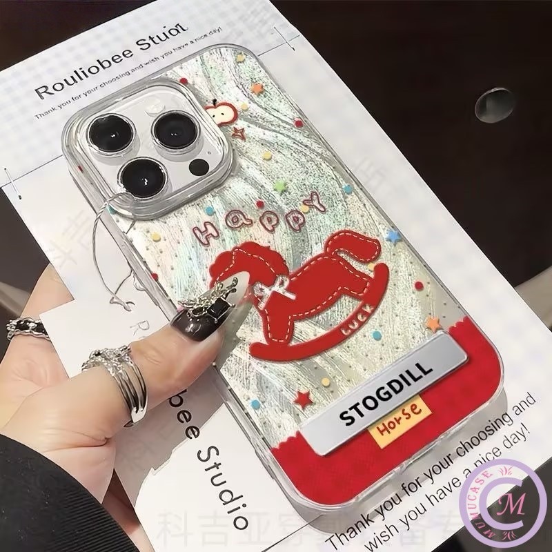 case REDMI Casing ponsel Kuda kayu merah dengan Dudukan Kompatibel Untuk REDMI 14C 13C 12C 10C 9C 9A