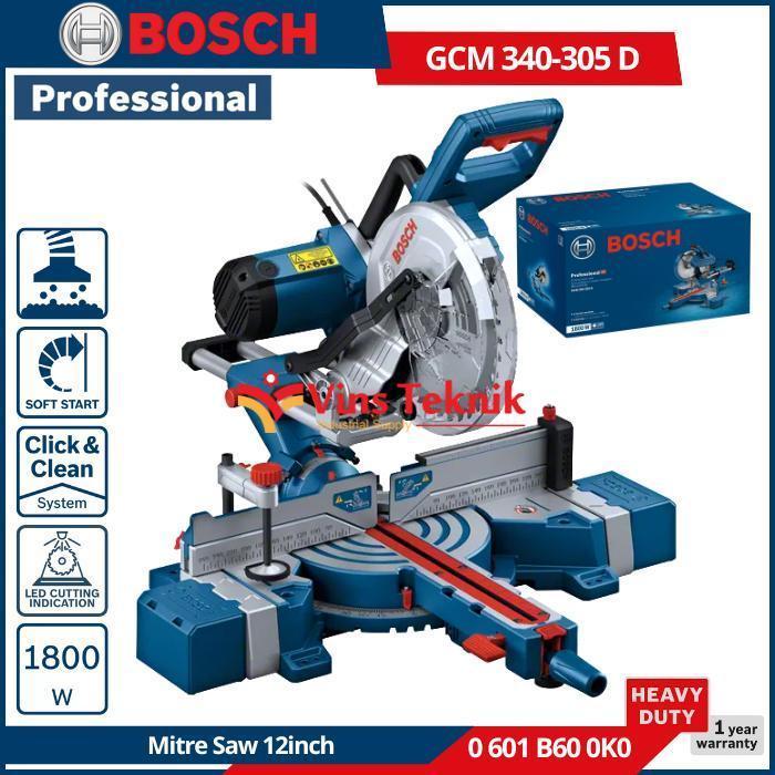 BOSCH GCM 340-305 D Mesin Gergaji Alumunium 1800W Miter Saw Mitre Saw 12" MiterSaw GCM 340-305