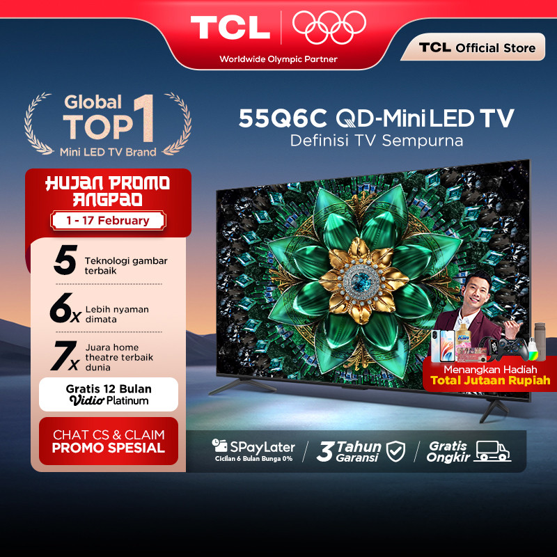TCL 55 Inch QD-Mini LED TV Q6C - AiPQ Pro Processor - 6in1 Healthy Eye care - 144Hz - Smart Android 