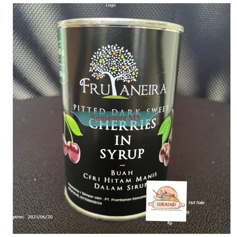 Frutaneira Dark Sweet Cherries 425gr Cherry Tangkai Kaleng Can Ceri dark cherry
