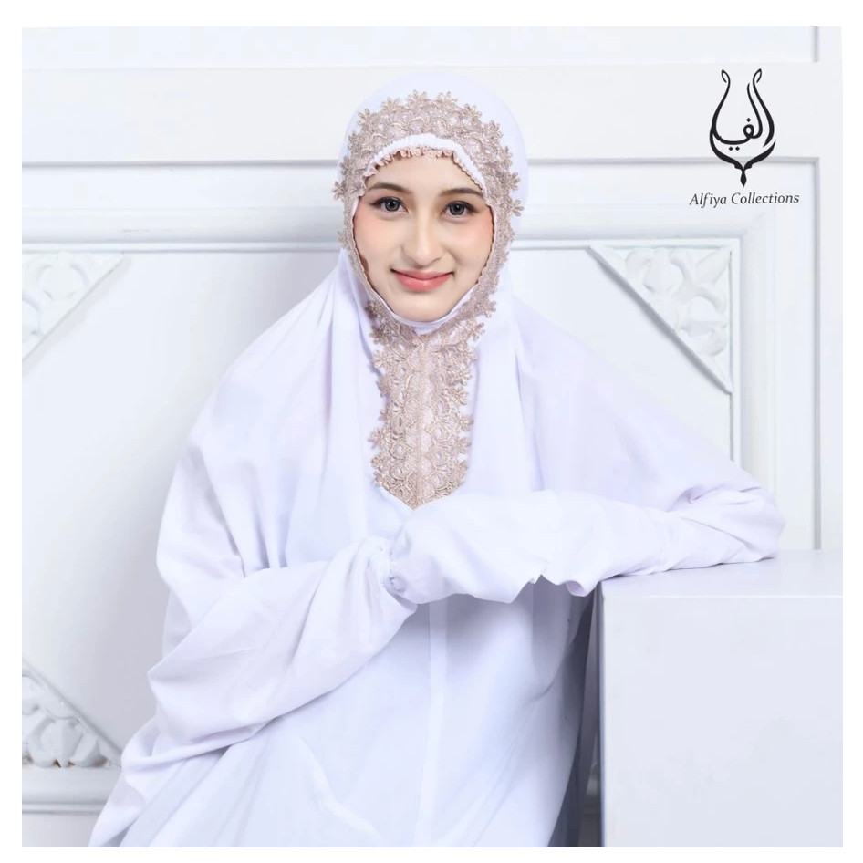 Mukena Terusan Mukenah Lajuran Dewasa Polos Renda Atas Bawah Katun Premium