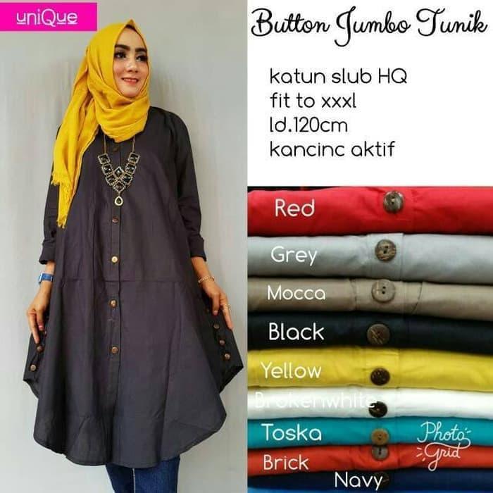 BUTTON JUMBO TUNIK BAJU MUSLIM WANITA - Putih