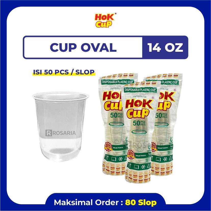 CUP POLOS OVAL 14 OZ HOK 6 gr Plastik Bening Gelas Minuman