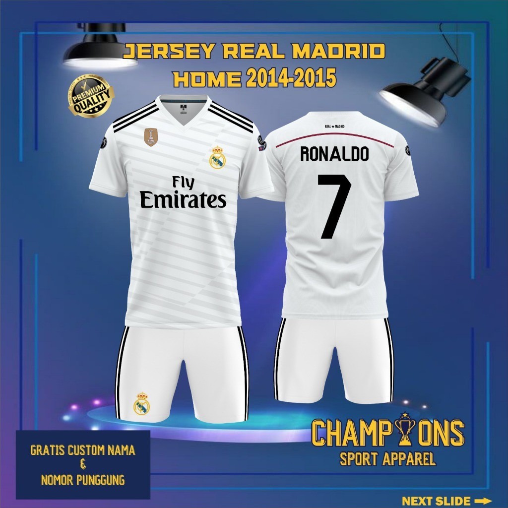 Jersey Sepak bola custom REAL MADRID HOME 2014-2015 – Full Printing Dryfit Milano | Nama & Nomor