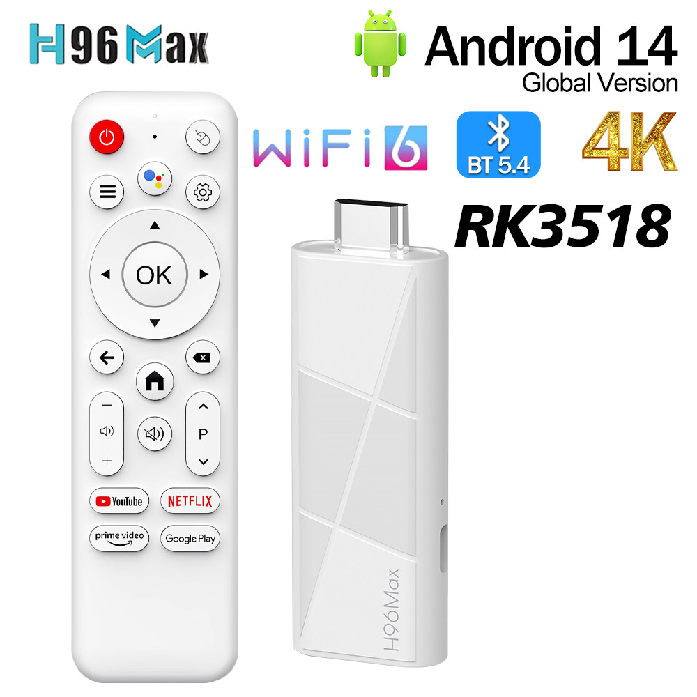 H96 MAX RK3518 Mini TV Stick Android 14 Smart TV Box 2GB 16GB 8GB Wifi6 BT54 4K HD Google Voice Mea 