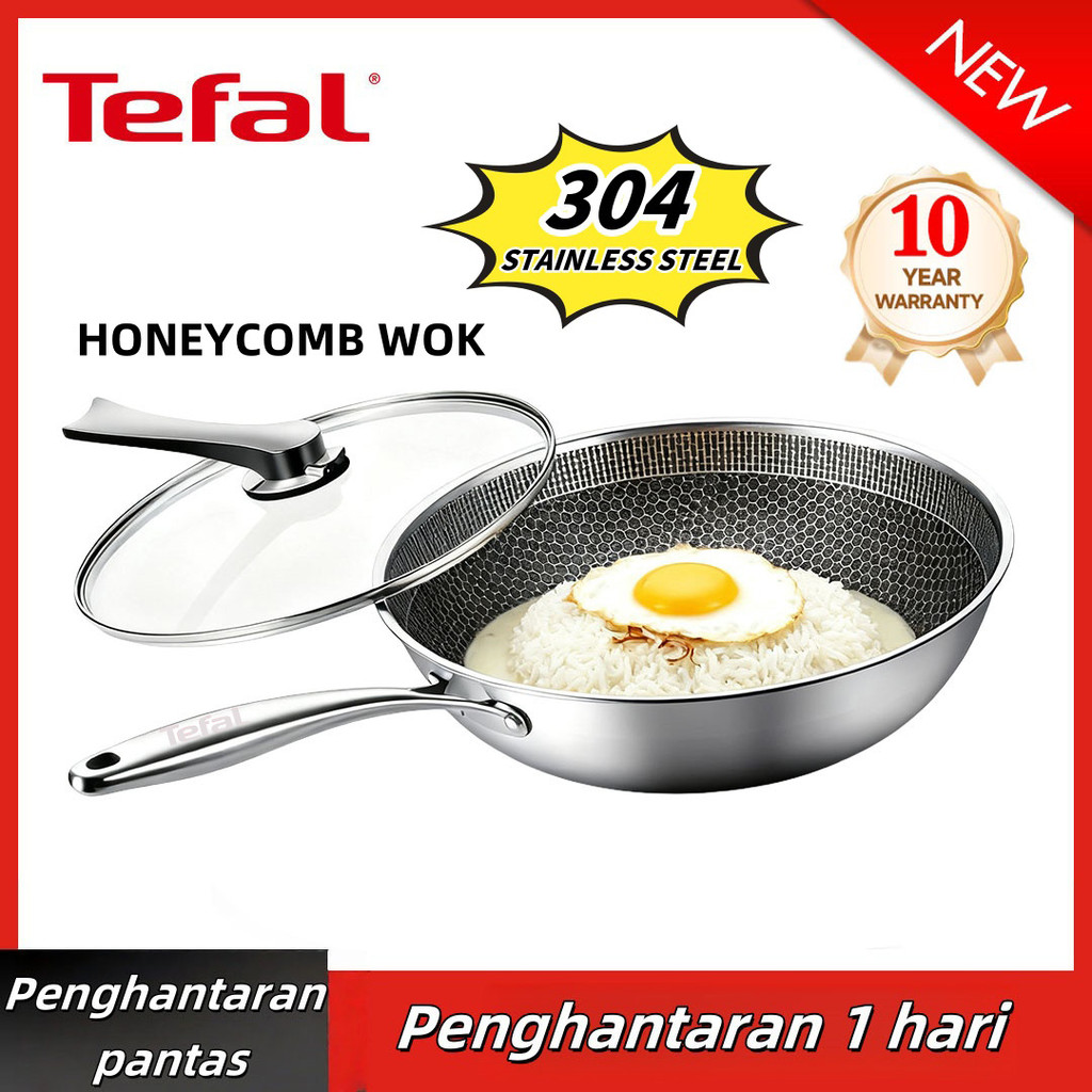 Tefal  30cm 304 Stainless Steel Wok Without Oily Smoke Honeycomb Non-Stick Coating