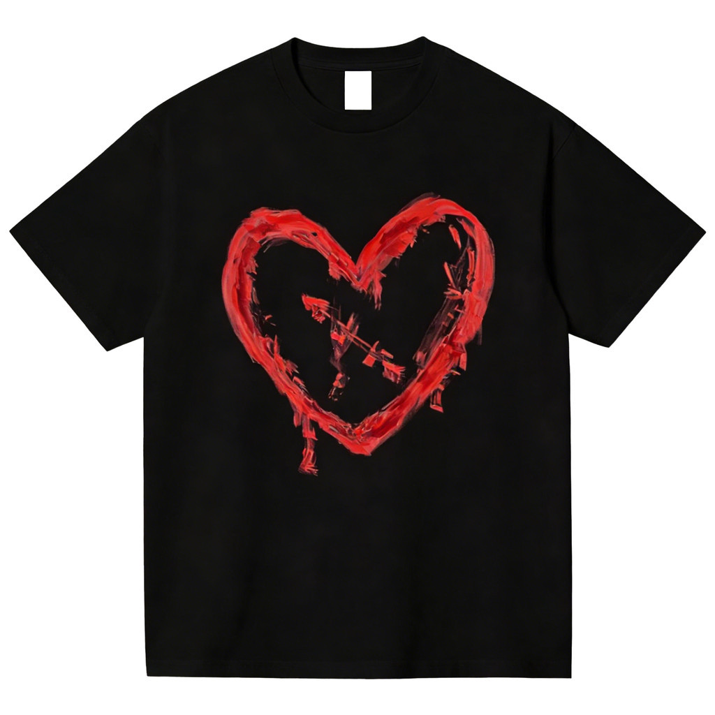 11MOON MARKET Kaos Pria Wanita Oversize Cinta Lukisan | Kaos Aesthetic Vintage Hati Merah
