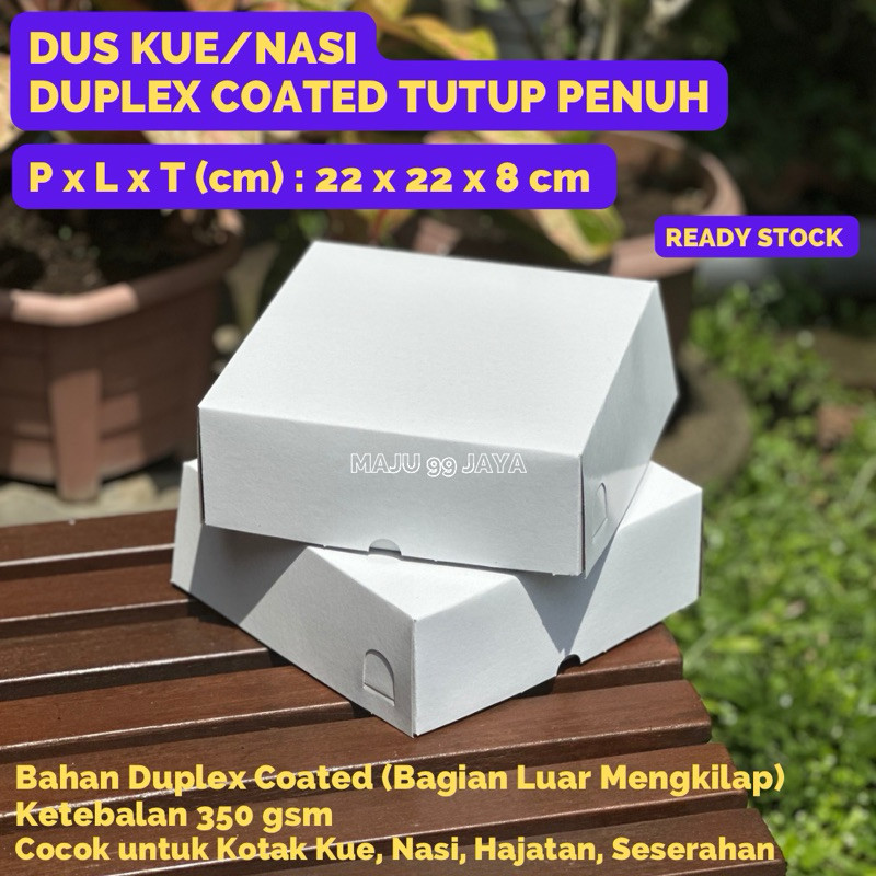 Dus Nasi Box Kue Roti Bolu  22x22x8 cm Duplex Coated Putih Tutup Penuh tebal 350 gsm | Box Hampers K