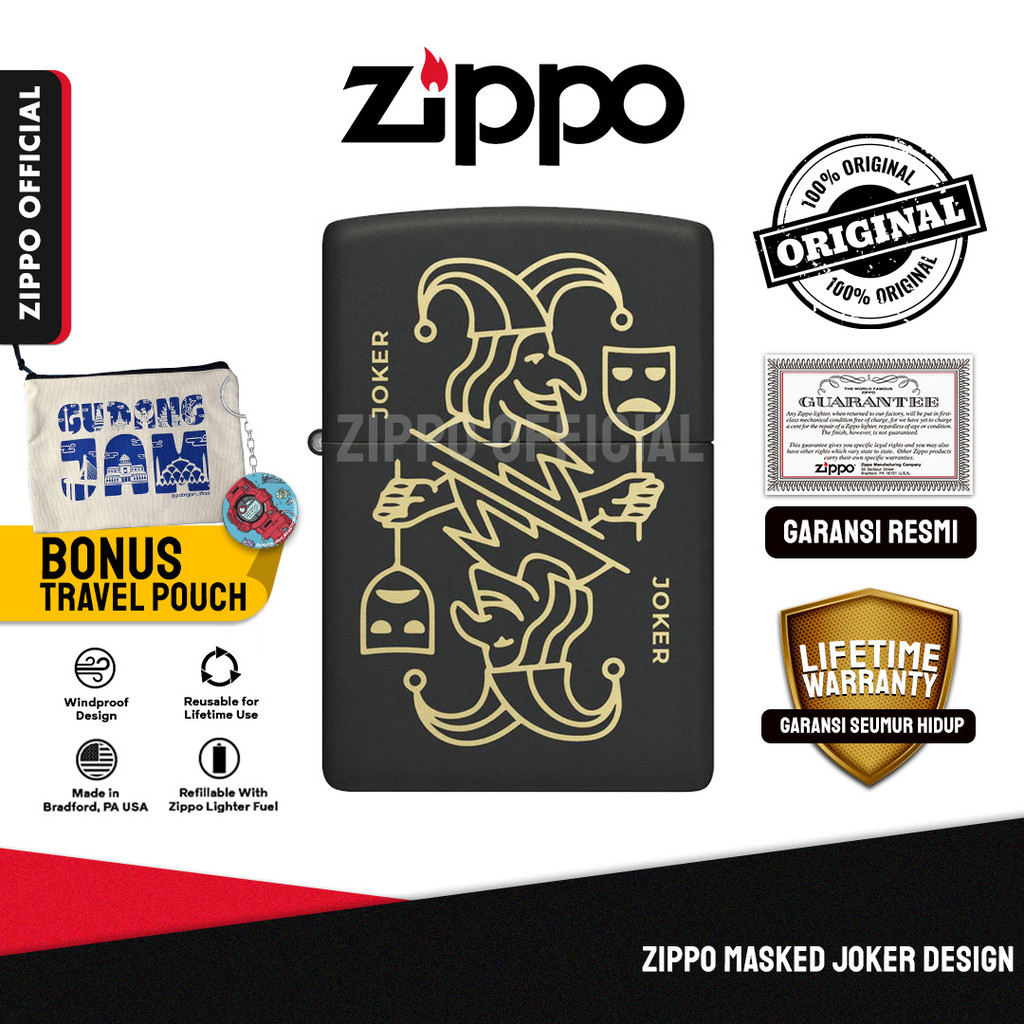 Zippo Masked Joker Design 46290 | Garansi Lifetime | Original USA