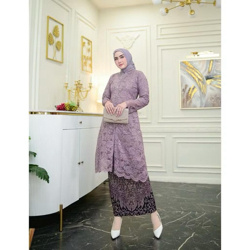 set kebaya tunik brokat busui payet/kebaya brokat payet/kebaya mewah kekinian