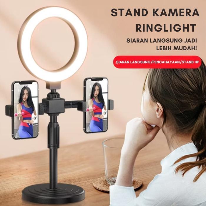 Nibrostore Ring Light 16cm + Tripod + 2 Holder Mini Beauty Stand HP Untuk Live Stream Video Make Up 