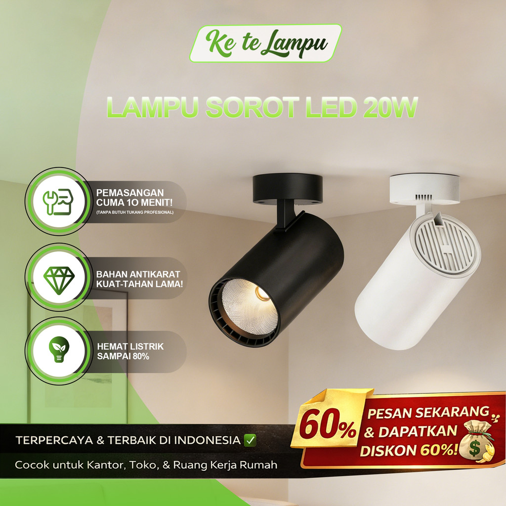 Lampu Sorot LED 20W COB Lipat Aluminium untuk Toko & Ruang Tamu Minimalis Modern Super Terang Bayar 