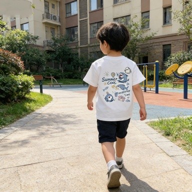 Pola cetak hiu kecil kartun lucu trendi gaya Korea pakaian anak baju anak perempuan baju anak laki l