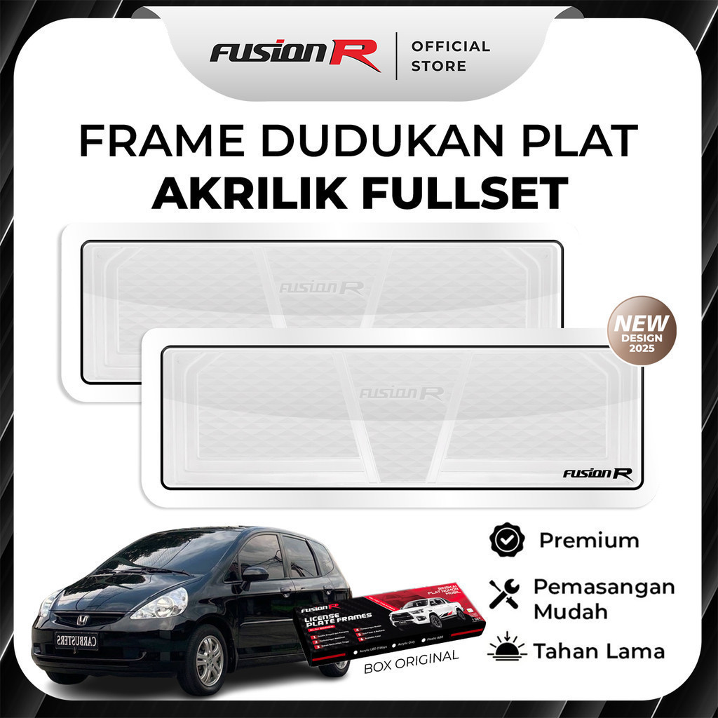FUSION R Dudukan Tatakan Plat Nomor Mobil Jazz Idsi Mika Akrilik Putih