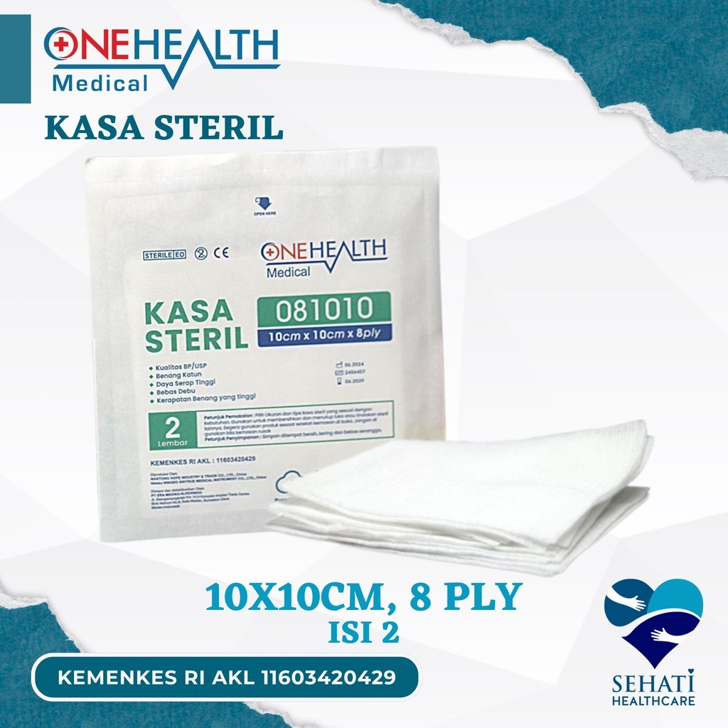 OneHealth Kasa Sterile 10x10 cm 8 Ply isi 2 Peralatan Pembersih Perban Lipat Dalam Penutup Luka P3K 