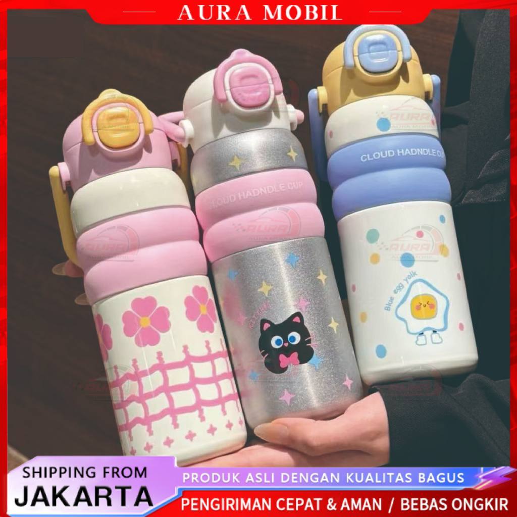 Animal Garden-Tumbler Bloom Bunny Handle 600ml Stainless SUS 316 / Botol Minum Bunny Flower Cat Lucu