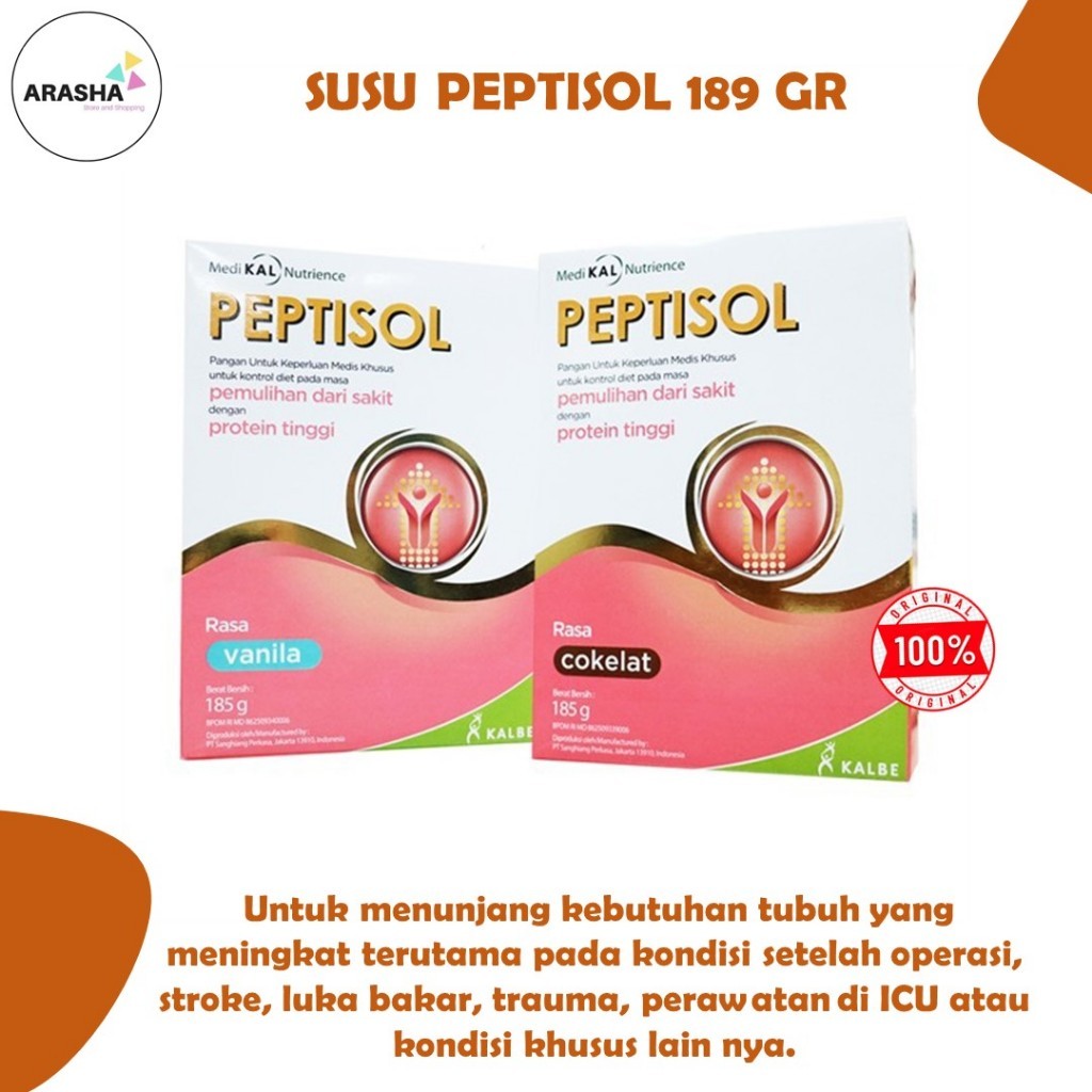 PEPTISOL Vanila Cokelat 189 gr - Susu pemulihan pasca operasi - Tinggi protein - Susu Promil