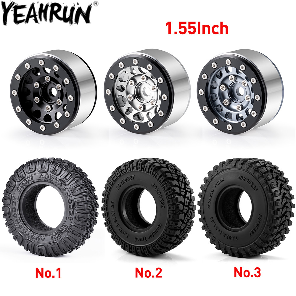 YEAHRUN 4Pcs 1.55" Beadlock Wheel Rim Wheel Hub Tires for 1/10 1/18 Axial AX90069 UTB18 CAPRA MST JI