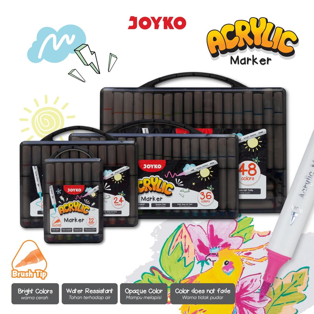 JOYKO Acrylic Marker Spidol Akrilik ACMK-75BR Brush Tip