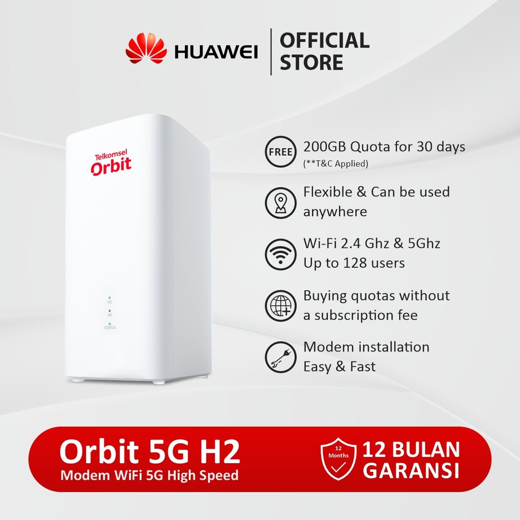 Telkomsel Orbit 5G H2 Modem WiFi 5G High Speed Free Kuota Telkomsel 200GB