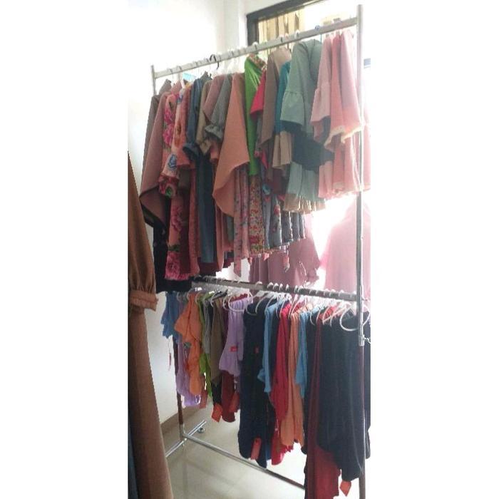 gawang gantungan baju tingkat 2 susun Besi Jemuran Pakaian Rak - -, -
