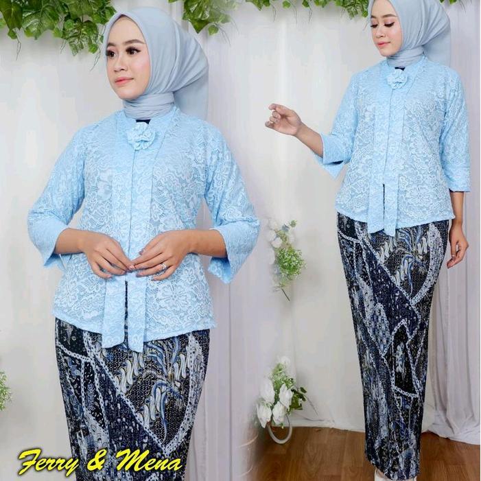 Ploy Brokat Stelan Kebaya Atas Baju Pagar Ayu Brokat Cantik Wisuda - hitam, M