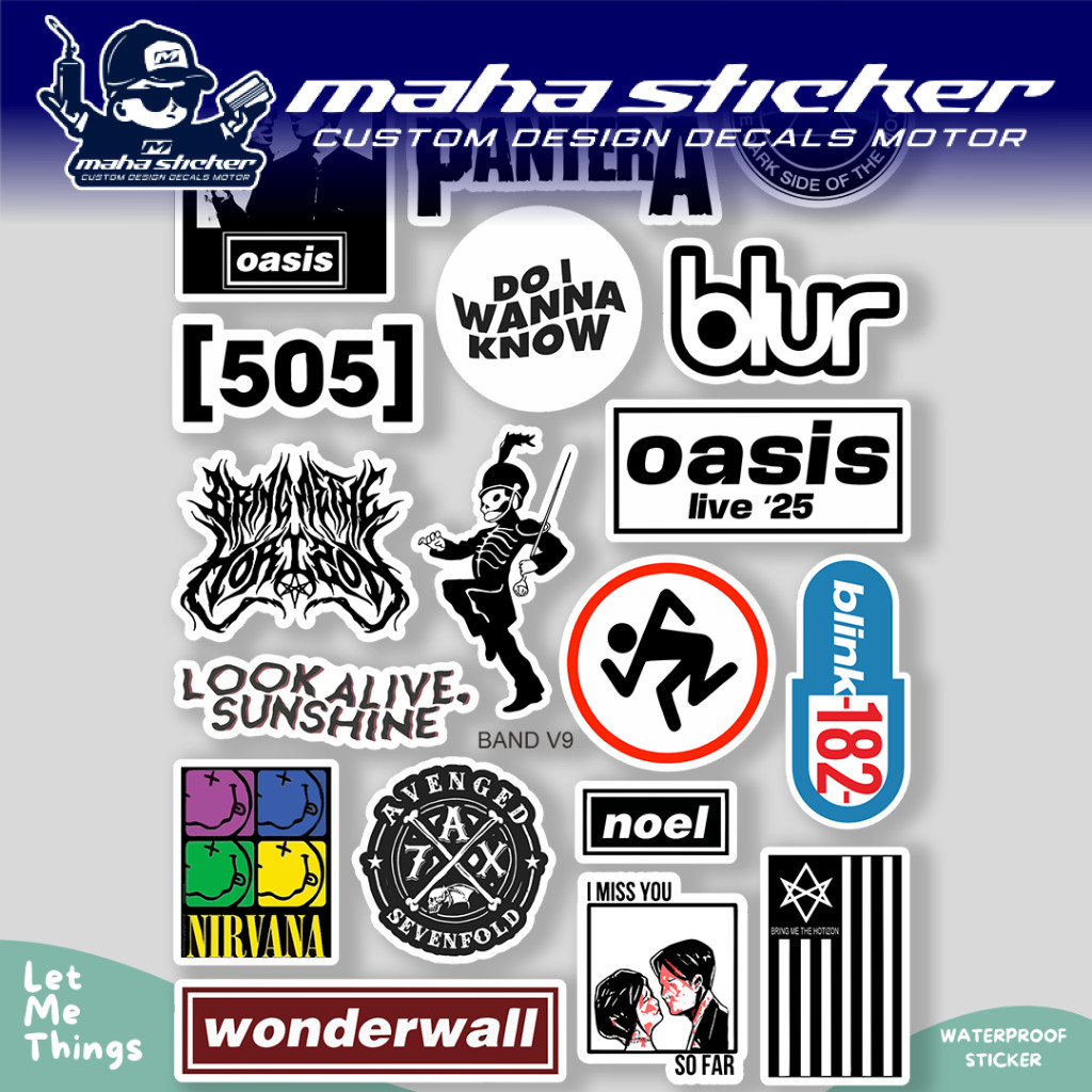 Maha striping Sticker Band Oasis Nirvana MCR Blur Anti Air  Sticker Vinyl Anti Air