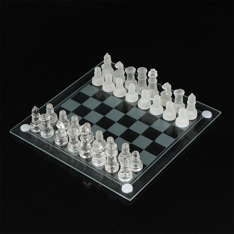 1Set Craft Crystal Glass Chess Set Acrylic Chess Board Anti-broken Elegant Glass Chess Pieces Board 