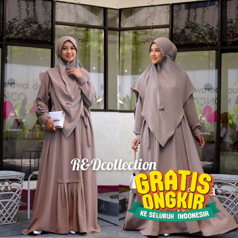 gamis cringkel alesha,gamis kekinian, gamis remaja, gamis set jilbab free cadar- pakaian wanita lain