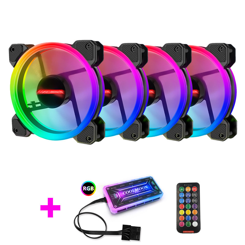 Coolmoon Case Fan PC Cooling RGB Fan with IR Remote Quiet Computer Case CPU Cooler and Raator Comput