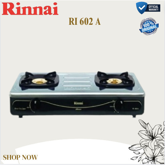 RINNAI KOMPOR GAS 2 TUNGKU RI602A KOMPOR RINNAI/RI 602A/RI-602A/RI 602 A/ORIGINAL RINNAI/GARANSI