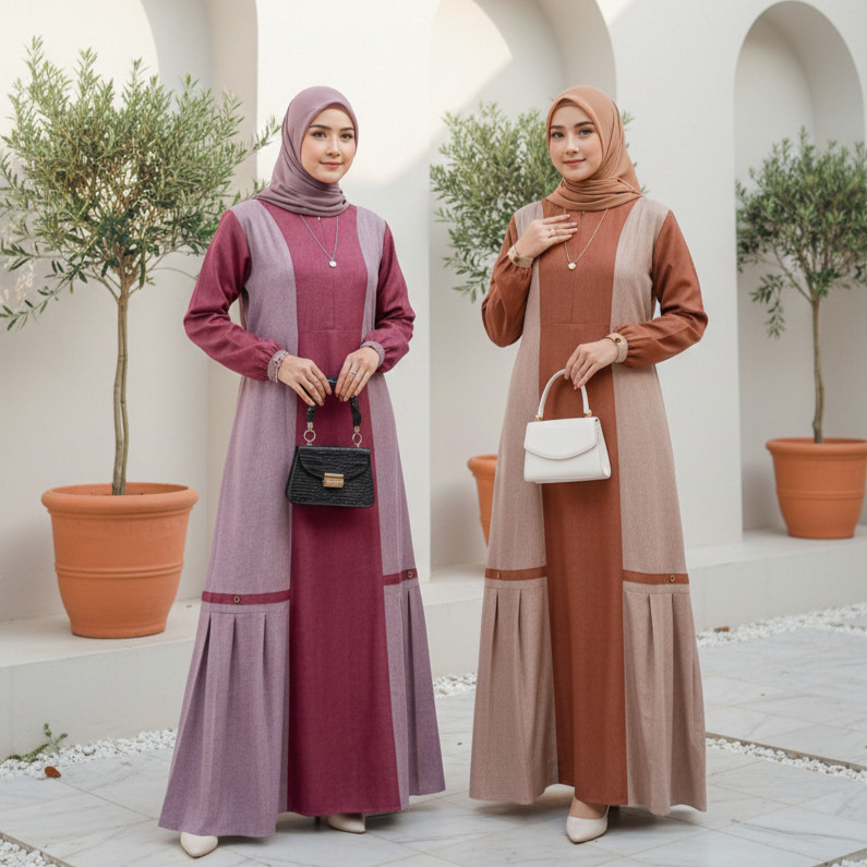 Silmi Zarin Dress Gamis Kondangan Muslim Dewasa Remaja Simple Elegan Terbaru Kekinian Bahan Katun