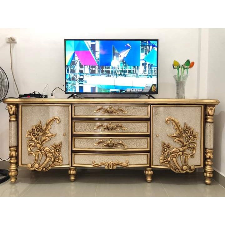 Bufet tv Kiansantang kayu jati / meja tv ukir Jepara ksyu kayu jati / meja tv terlaris kayu jati / m