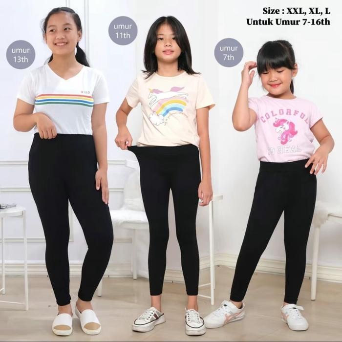 Legging Import Anak-Anak/Legging Polos Anak/ - Hitam, L
