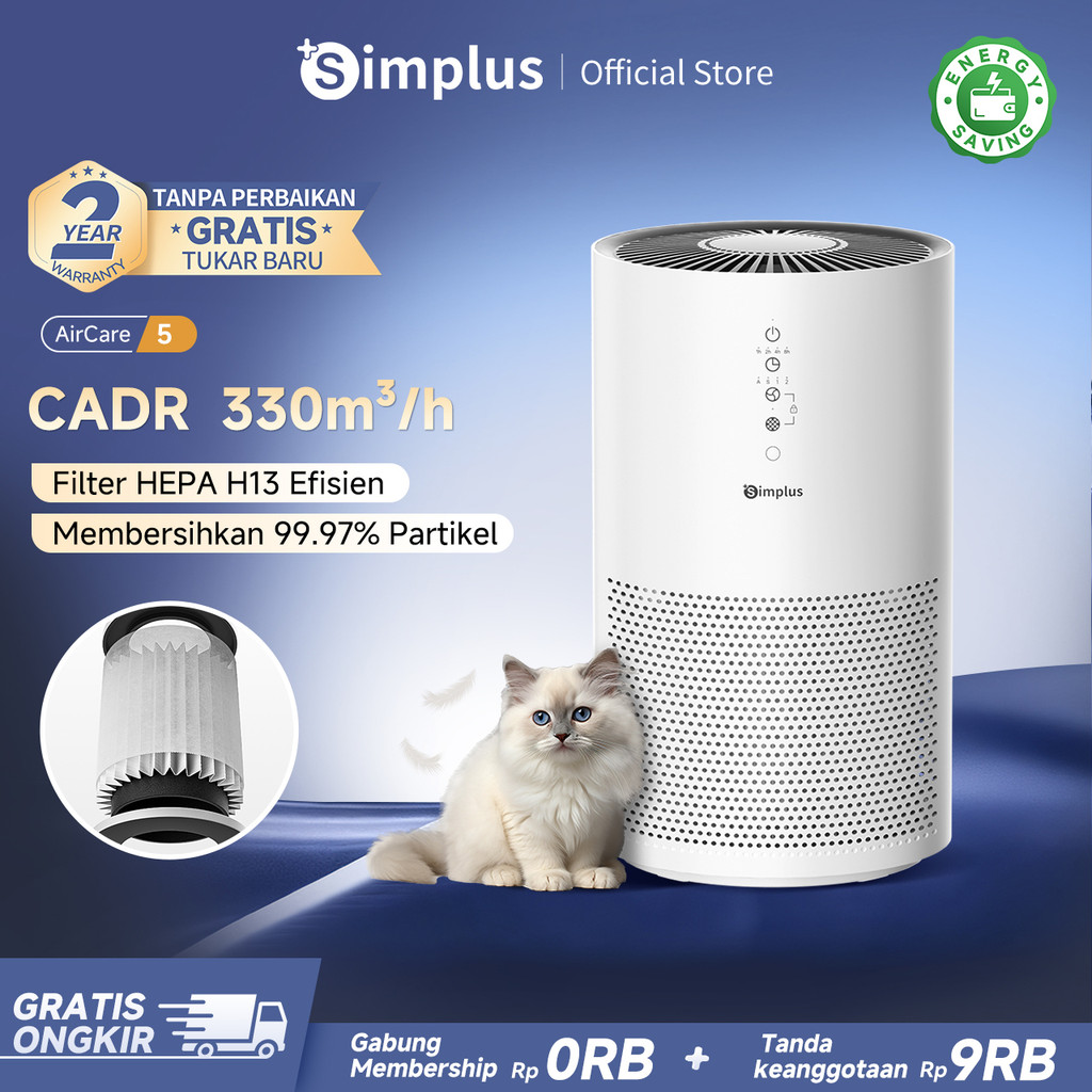 Simplus Air Purifier Penyaringan HEPA H13 Efisien  Tingkat Pemurnian Super Senyap 35dB Mode Pintar O