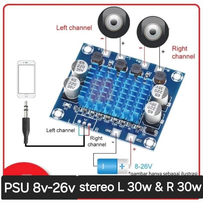 ( POWER MINI 30W + 30W ) MODUL  SPEAKER  KIT PCB AMPLIFIER AMPLI STEREO  PSU 8V 9V 10V 12V 15V 18V 3