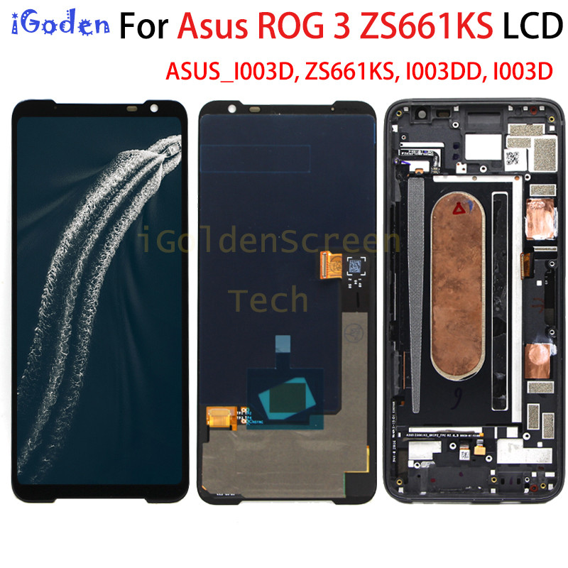 6.59" Amoled For Asus ROG Phone 3 ZS661KS LCD splay With Frame Tou Screen Panel gitizer For ROG 3 AS