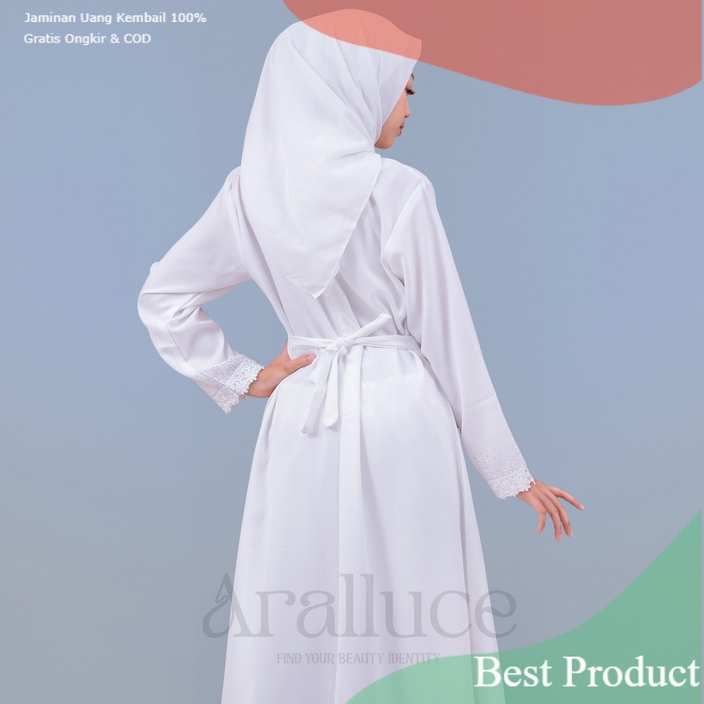 [ ARALLUCE ] Baju Dress Gamis Putih Wanita Muslim Kekinian Terbaru ARL 012 / Abaya Warna Putih Turke